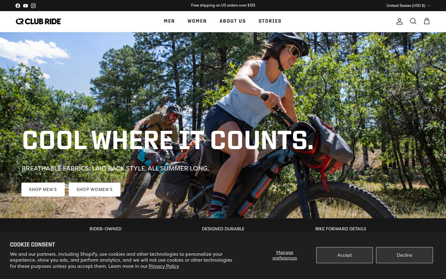clubrideapparel.com homepage screenshot