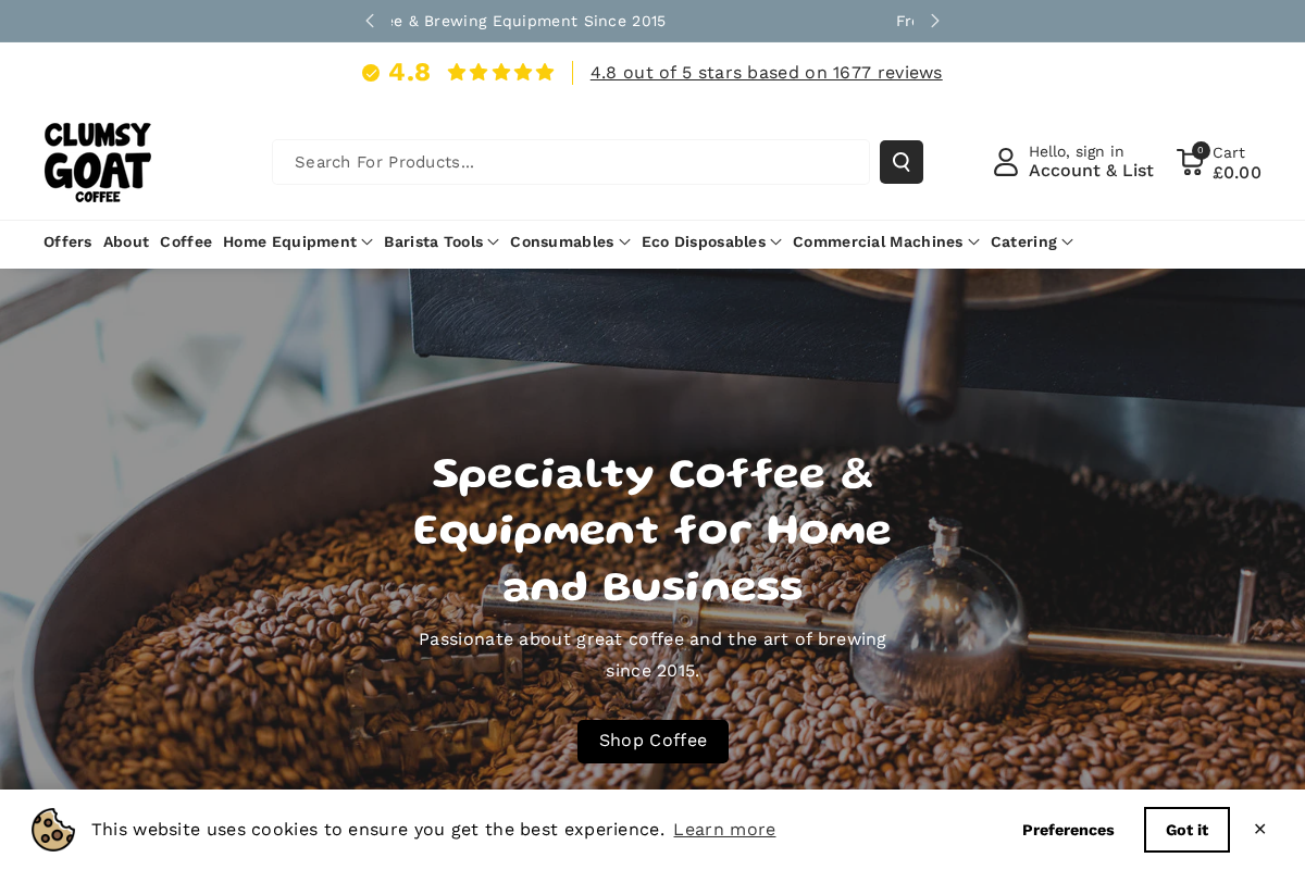Clumsy Goat Coffee homepage screenshot