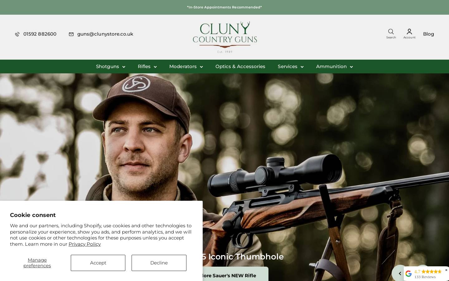 clunyguns.co.uk homepage screenshot