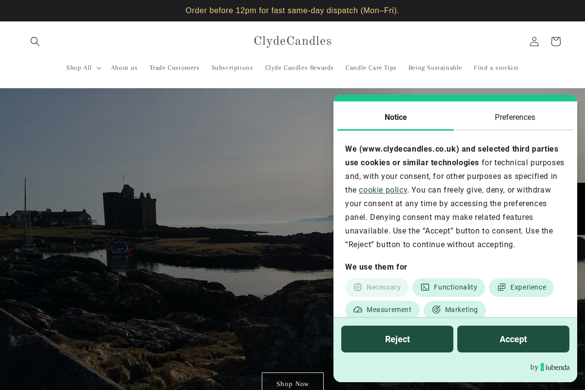 ClydeCandles homepage screenshot