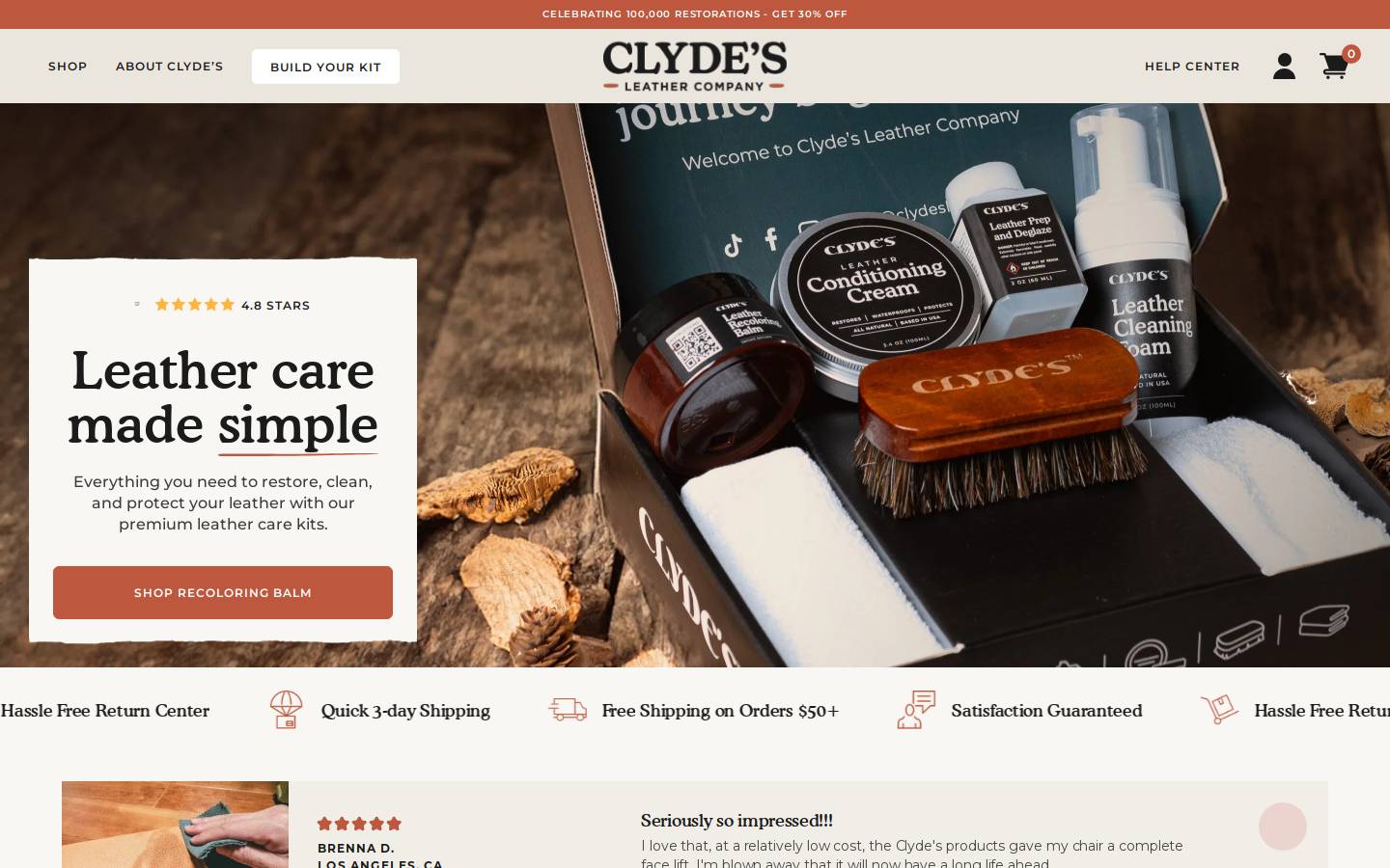 Clyde's Leather Company® homepage screenshot