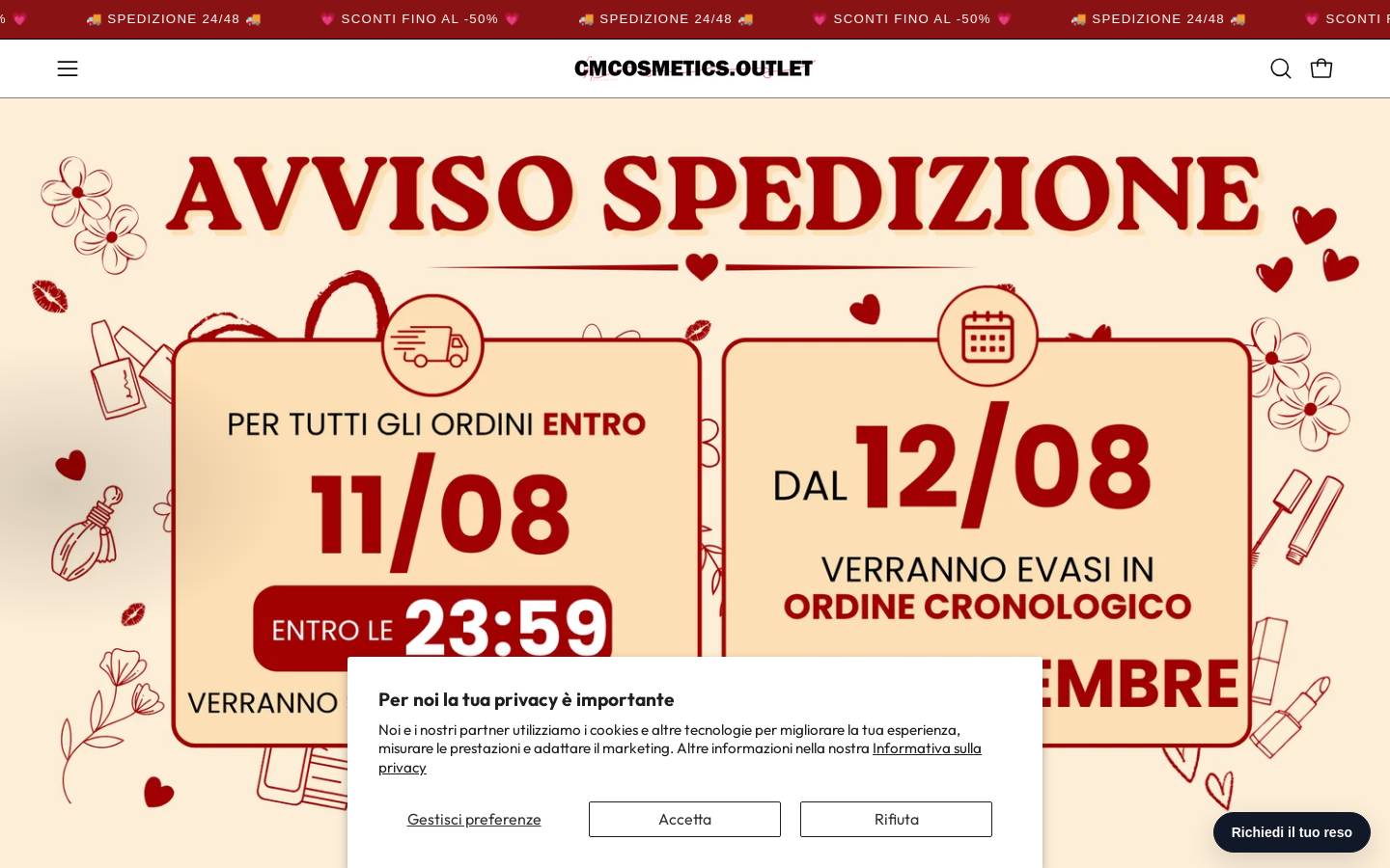 Cmcosmeticsoutlet homepage screenshot