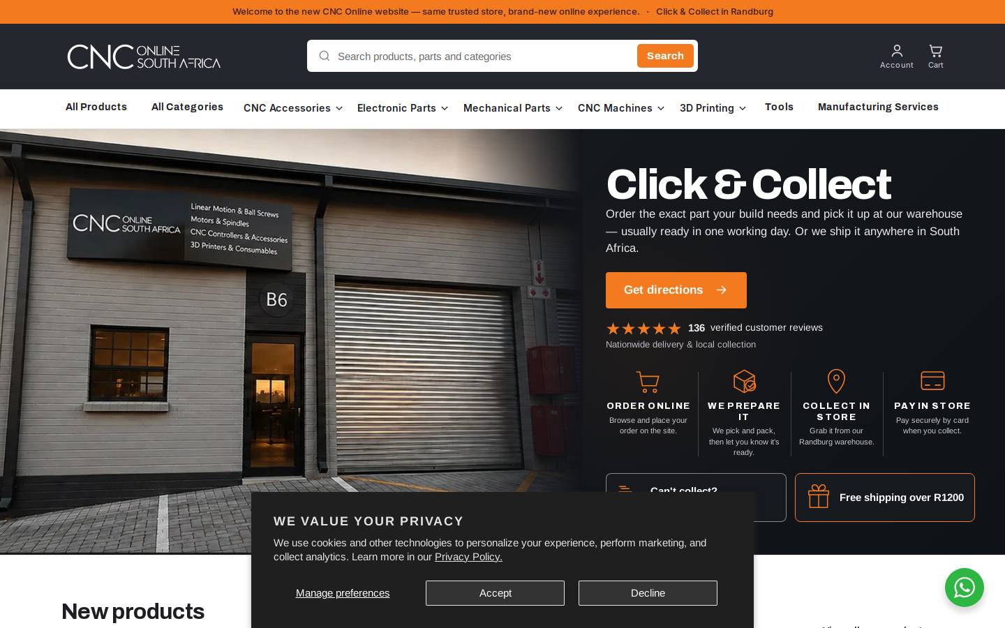 CNC Online South Africa homepage screenshot