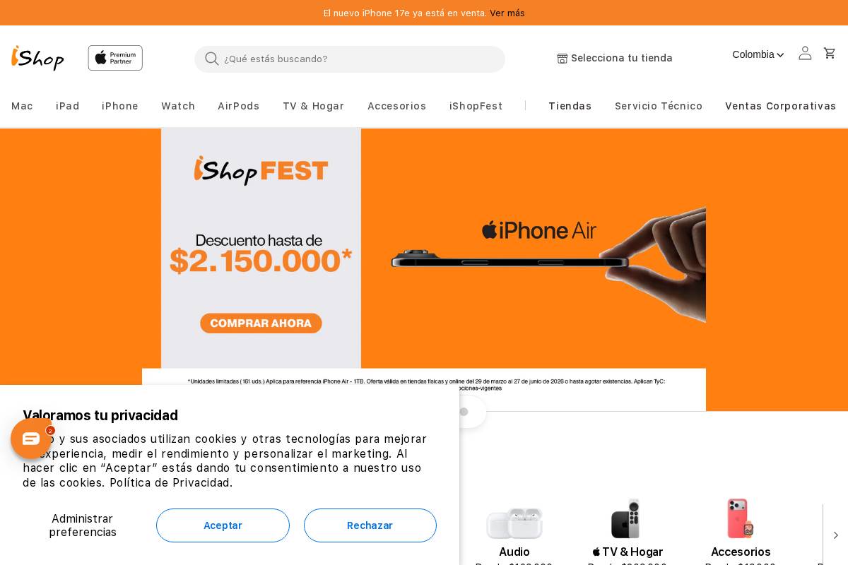 iShop Colombia homepage screenshot