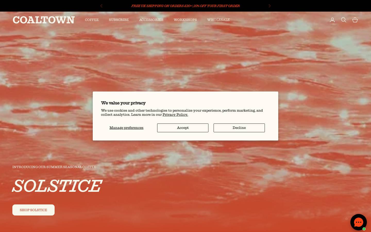 Coaltown Coffee homepage screenshot