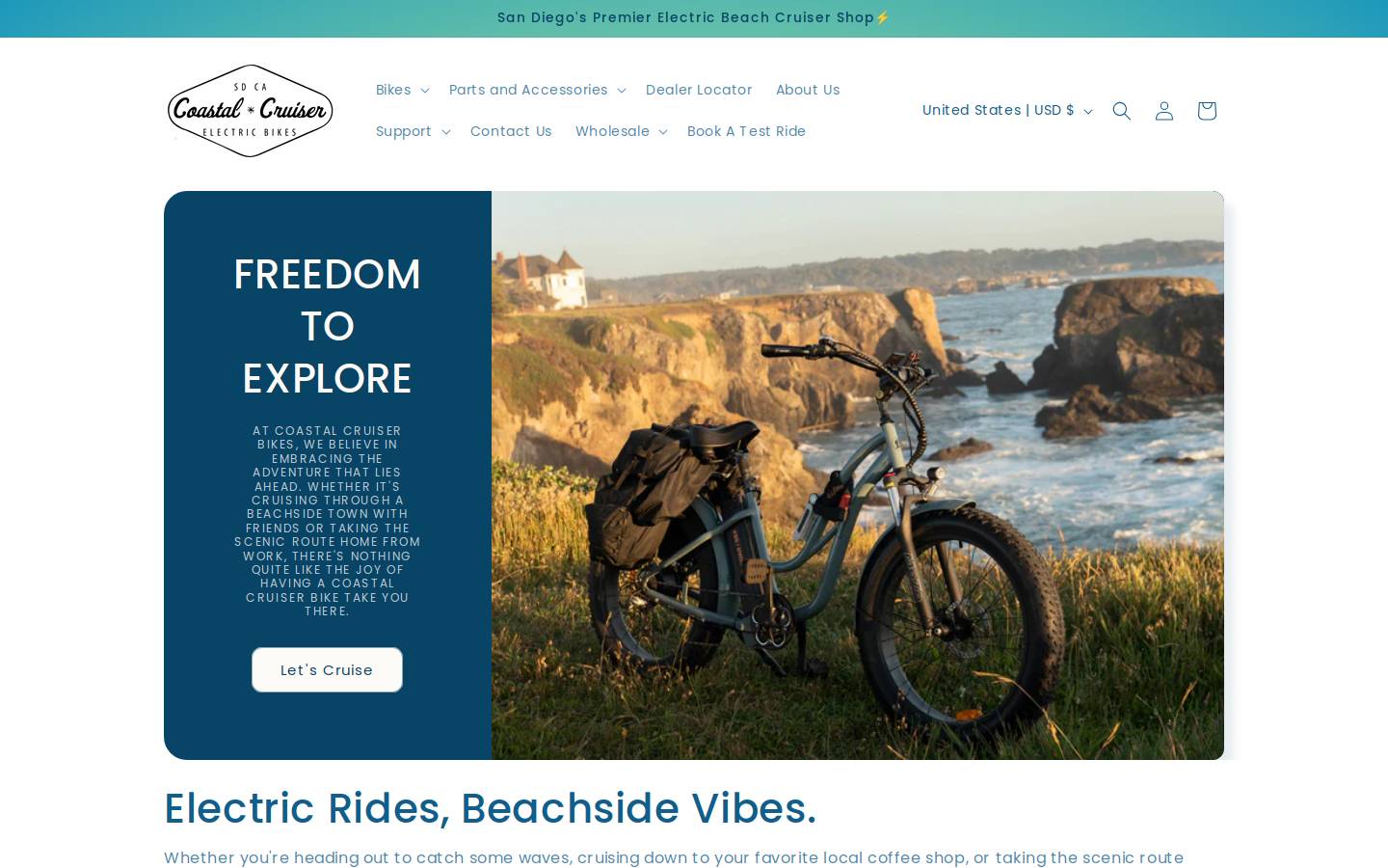 coastalcruiserbikes.com homepage screenshot