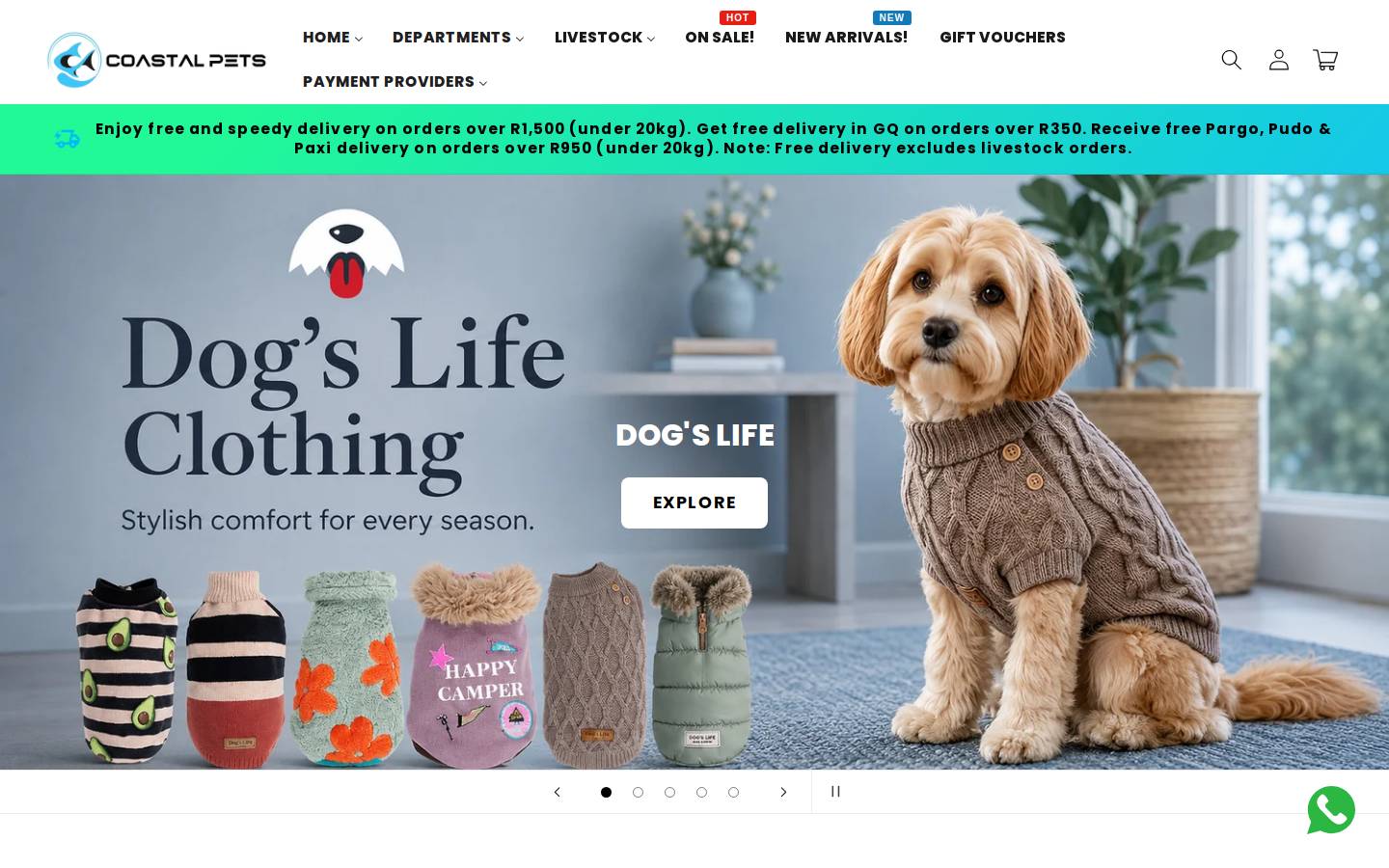 coastalpets.co.za homepage screenshot