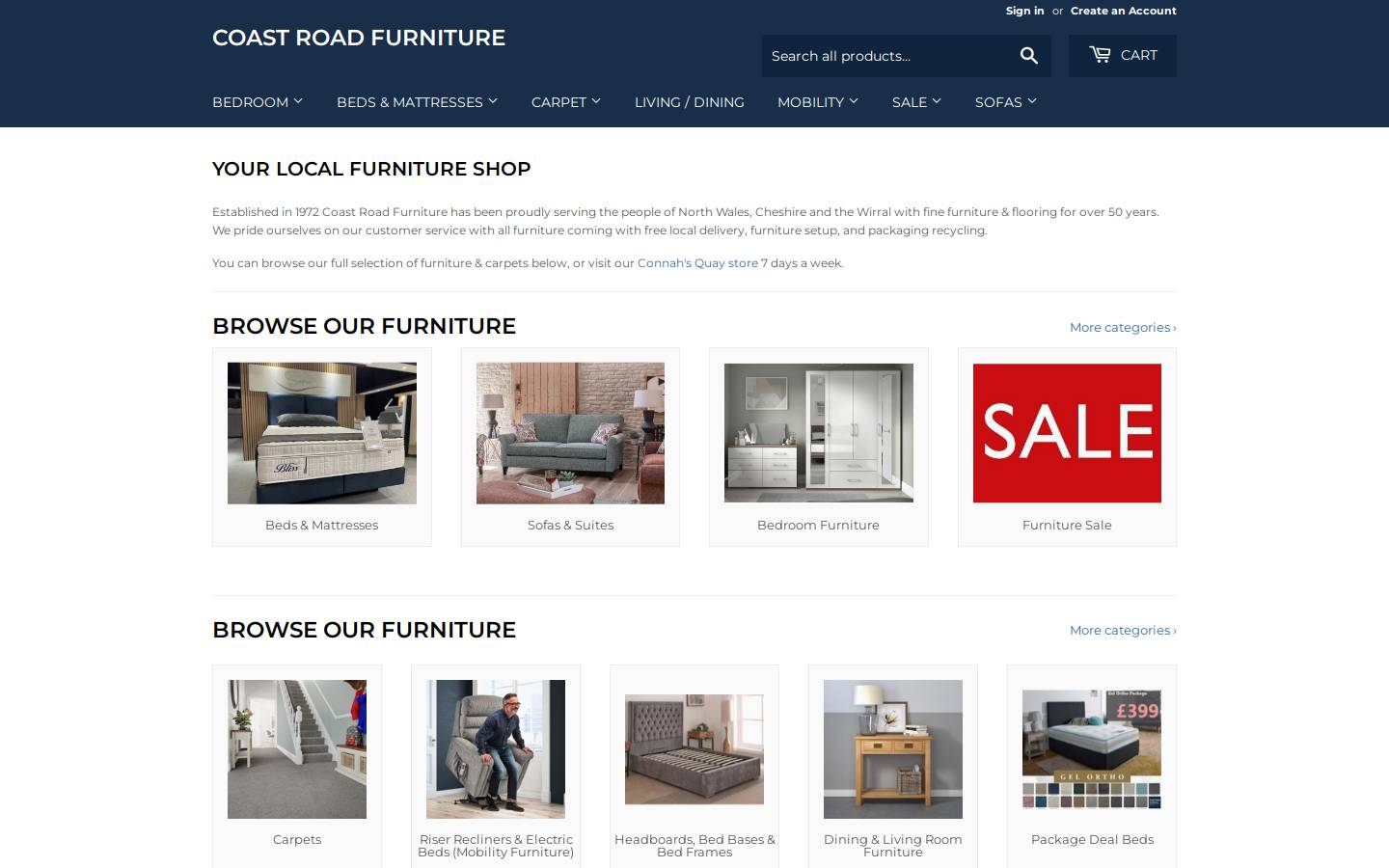 CoastRoadFurniture homepage screenshot