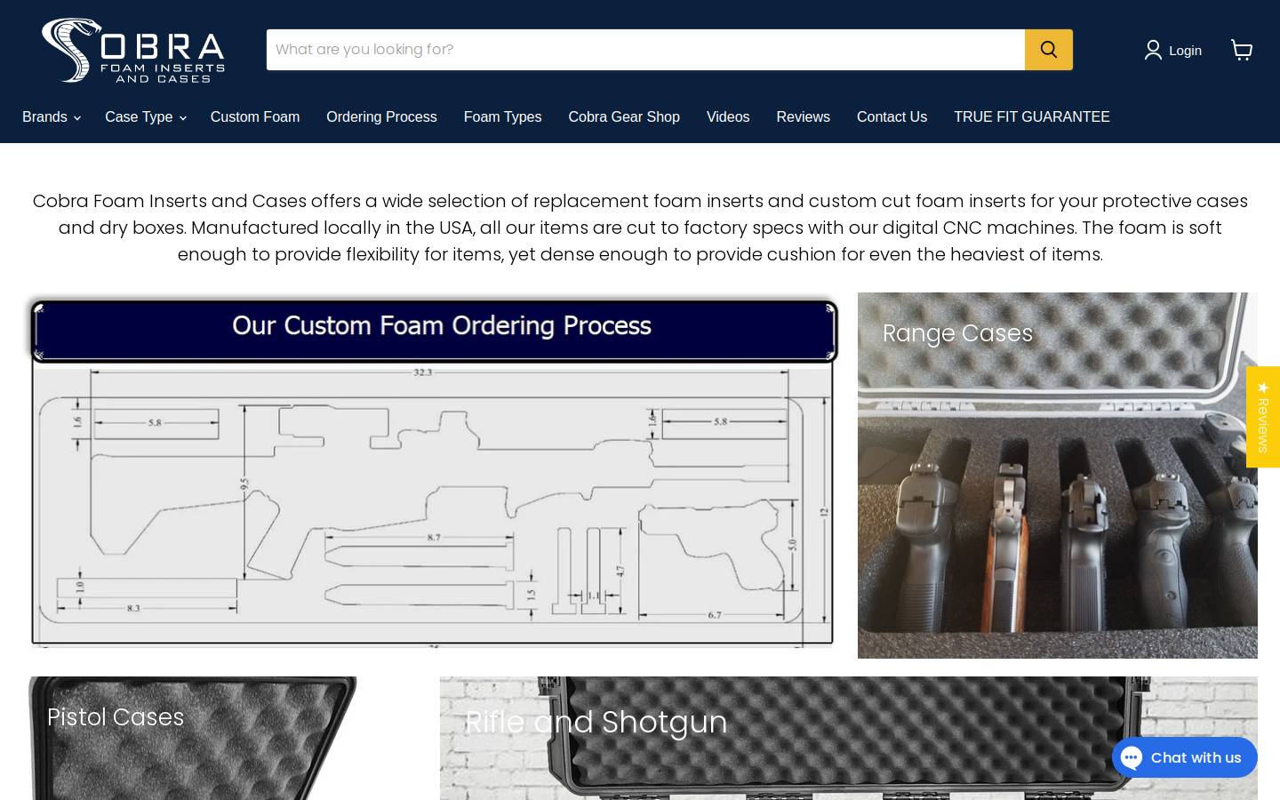 Cobra Foam Inserts homepage screenshot