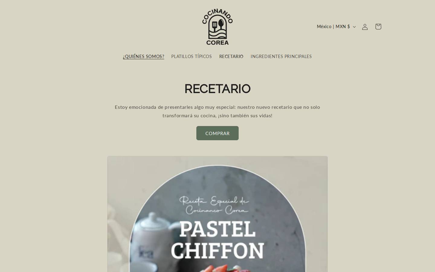 cocinandocorea.com homepage screenshot