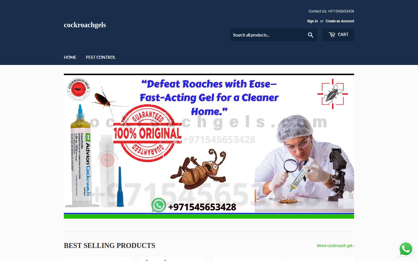 cockroachgels.com homepage screenshot