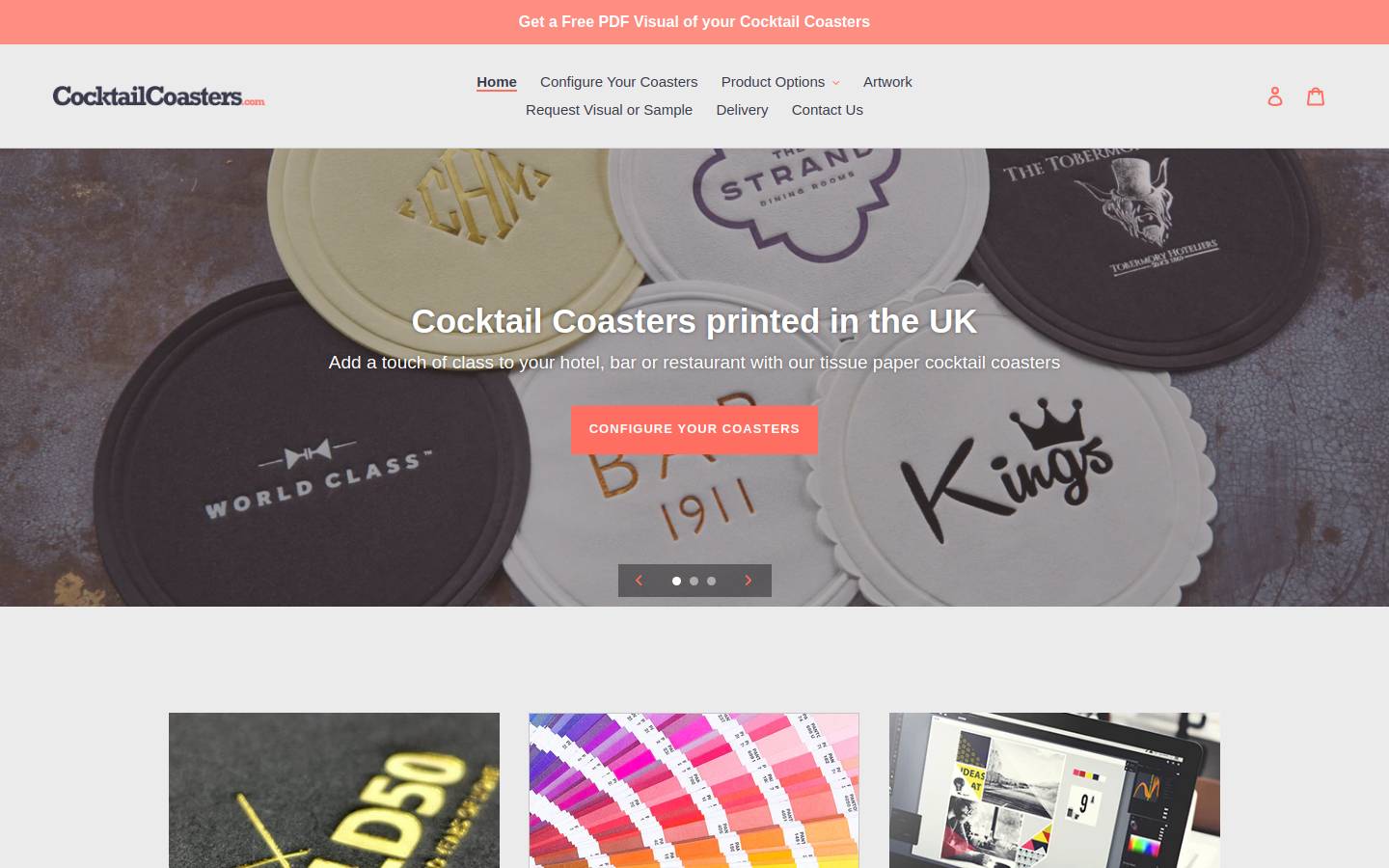 cocktailcoasters.com homepage screenshot