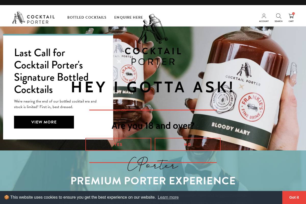 cocktailporter.com.au homepage screenshot