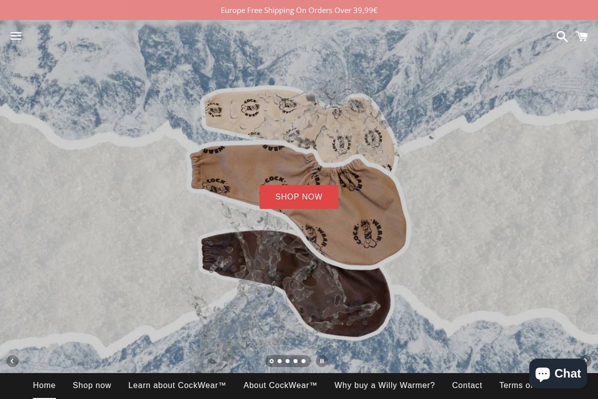 Cockwearstore homepage screenshot