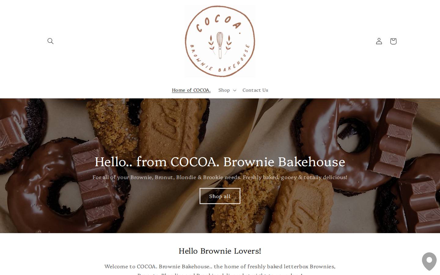 cocoabrowniebakehouse.com homepage screenshot