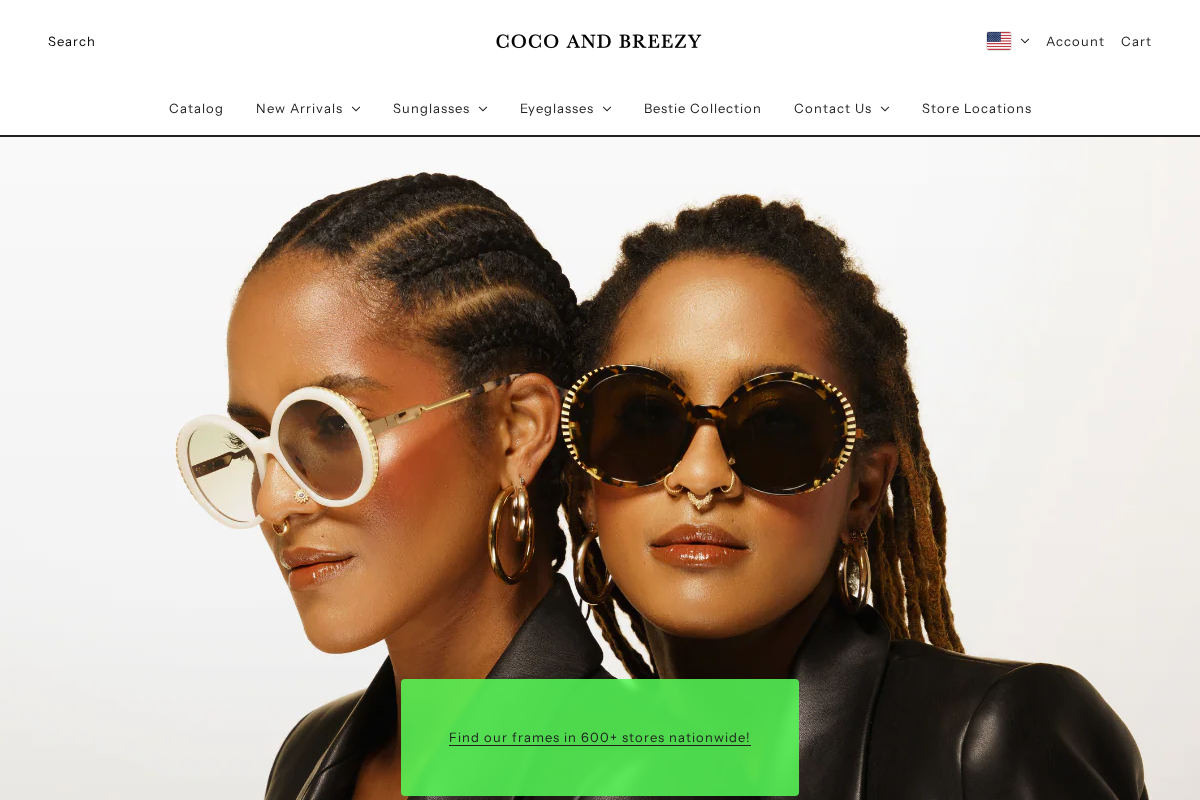 Coco and Breezy Eyewear homepage screenshot