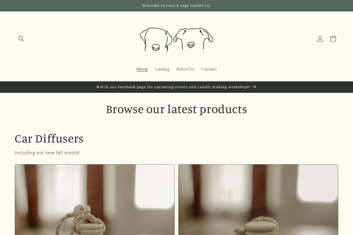 cocoandsagecandleco.com homepage screenshot