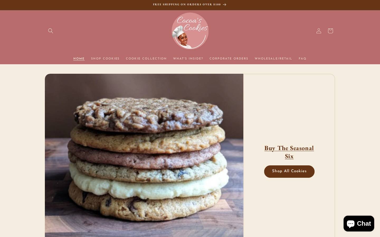cocoascookiesshop.com homepage screenshot