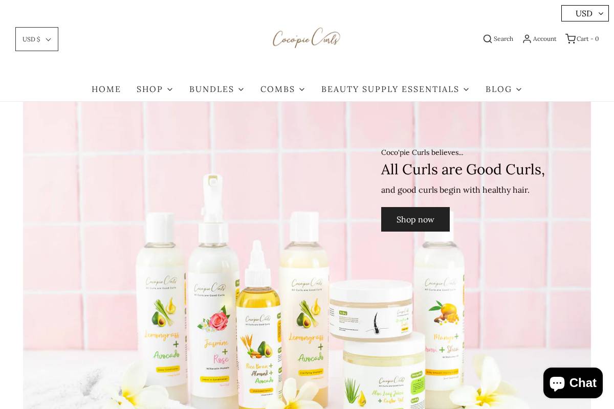cocopiecurls.com homepage screenshot