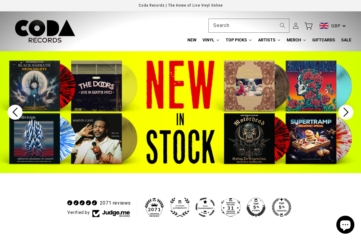 Coda Records homepage screenshot
