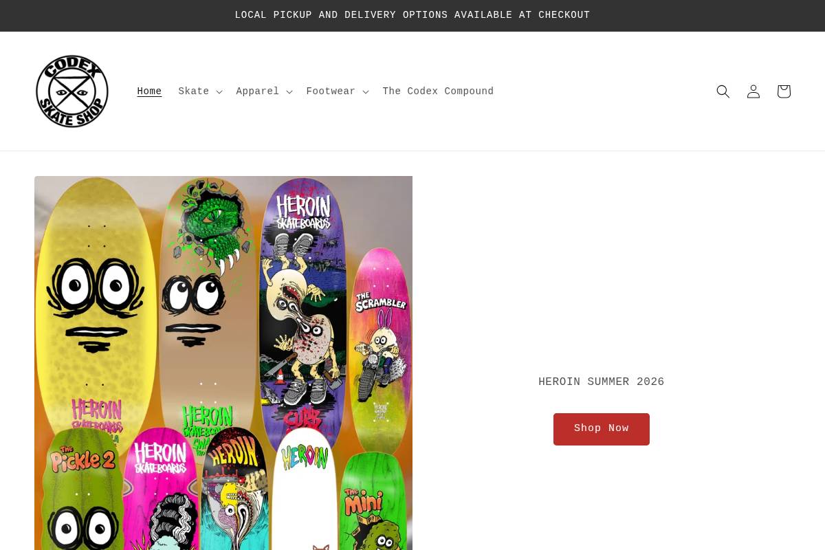 codexskateshop.com homepage screenshot