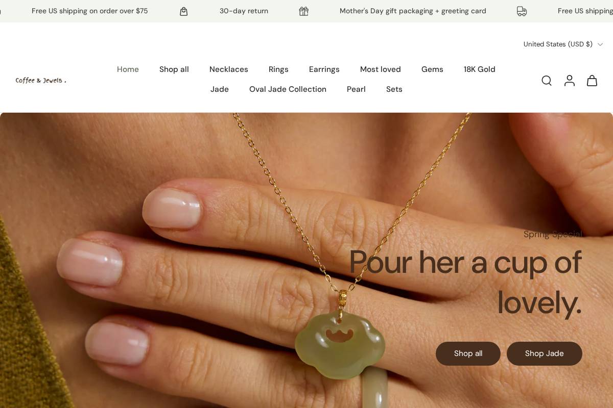 coffeeandjewels.co homepage screenshot