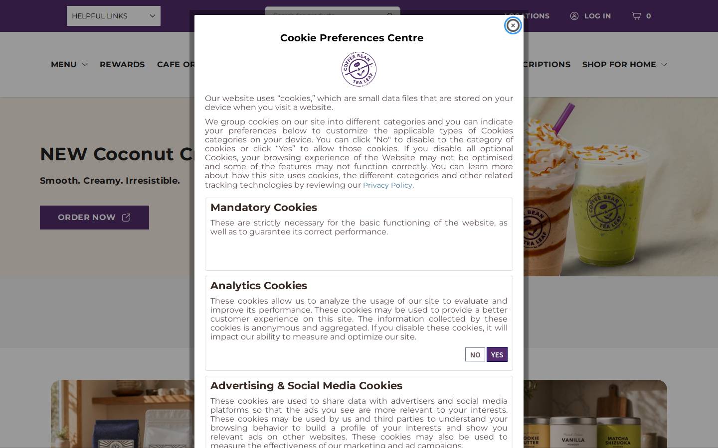 The Coffee Bean & Tea Leaf homepage screenshot