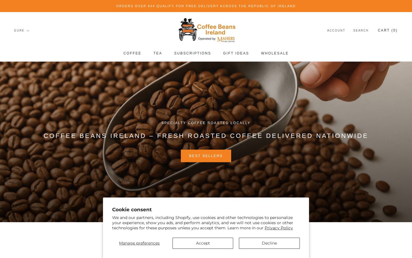 coffeebeansireland.ie homepage screenshot