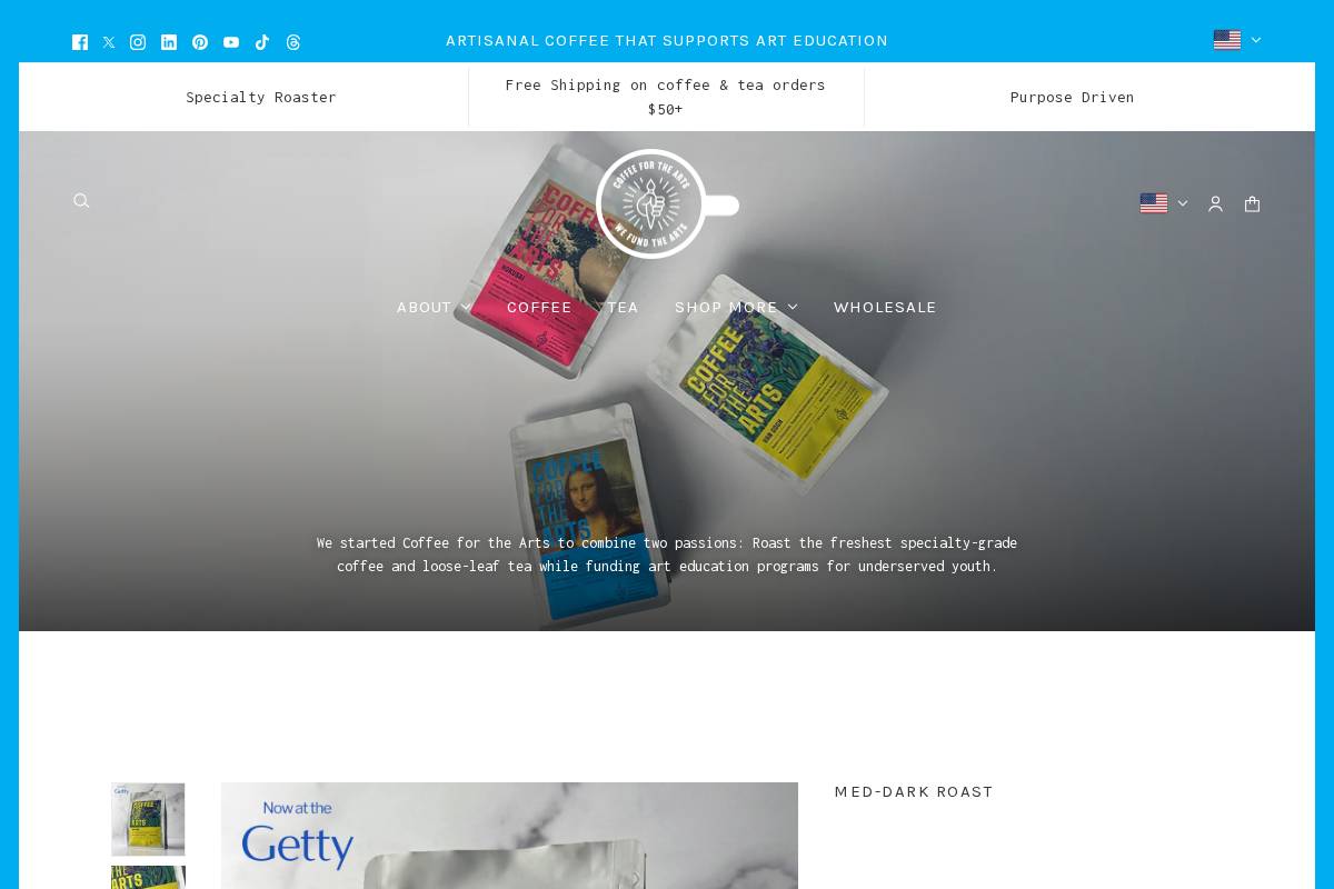 coffeeforthearts.com homepage screenshot