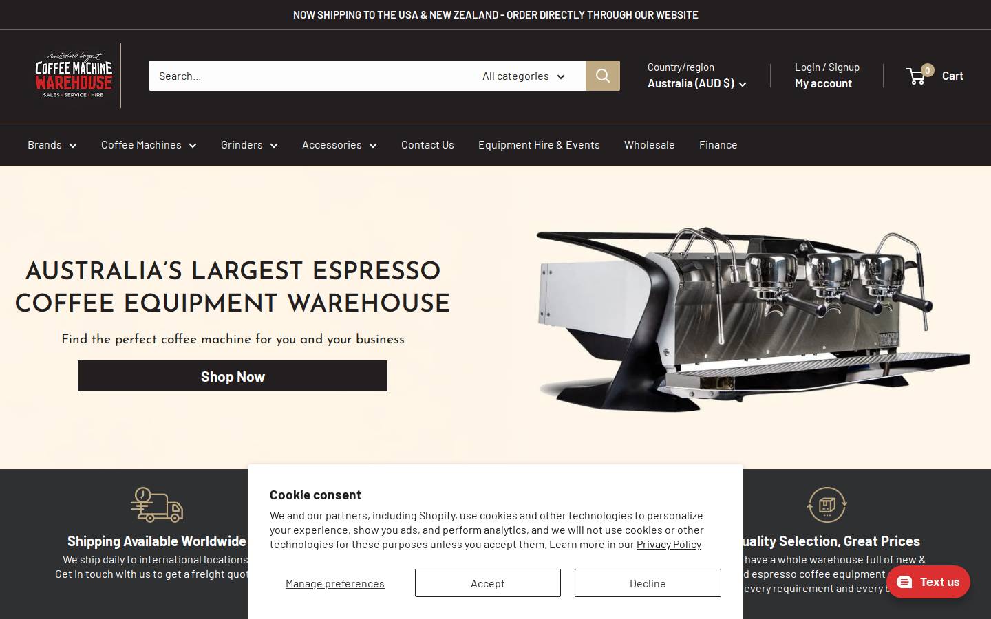 Coffeemachinewarehouse homepage screenshot