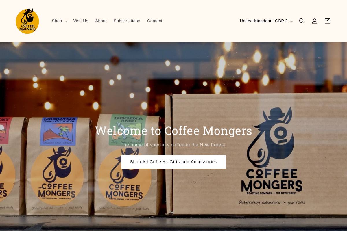 coffeemongers.com homepage screenshot
