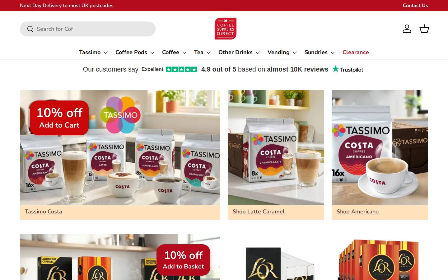 Coffee Supplies Direct homepage screenshot