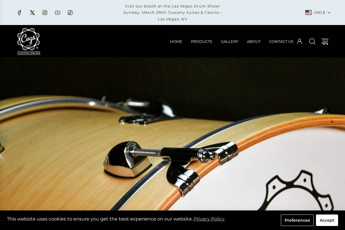 cogsdrums.com homepage screenshot