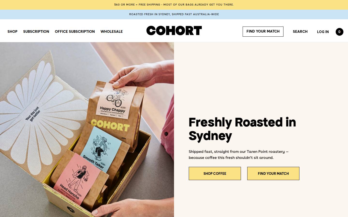 cohortcoffee.com.au homepage screenshot