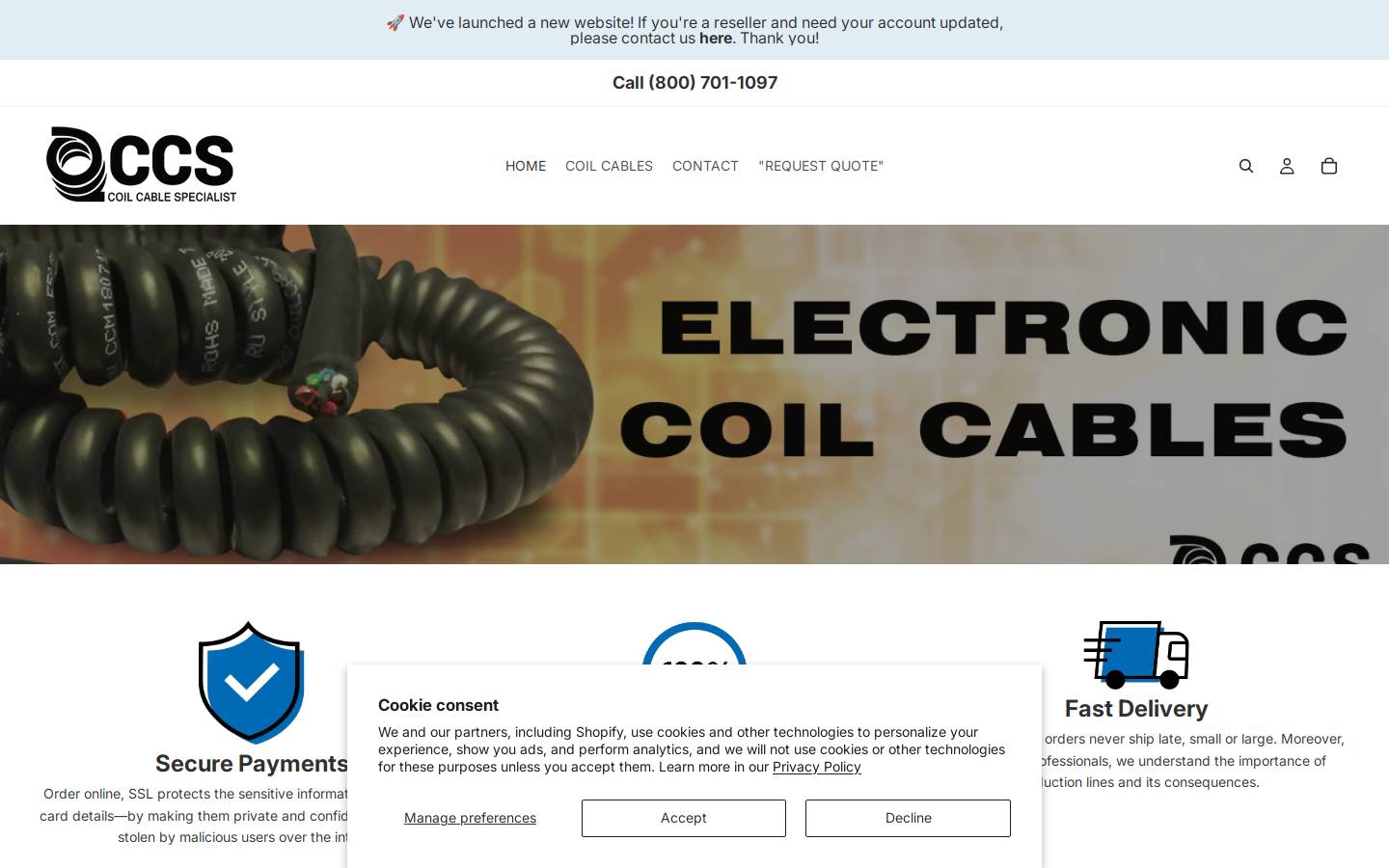 coilcablespecialist.com homepage screenshot