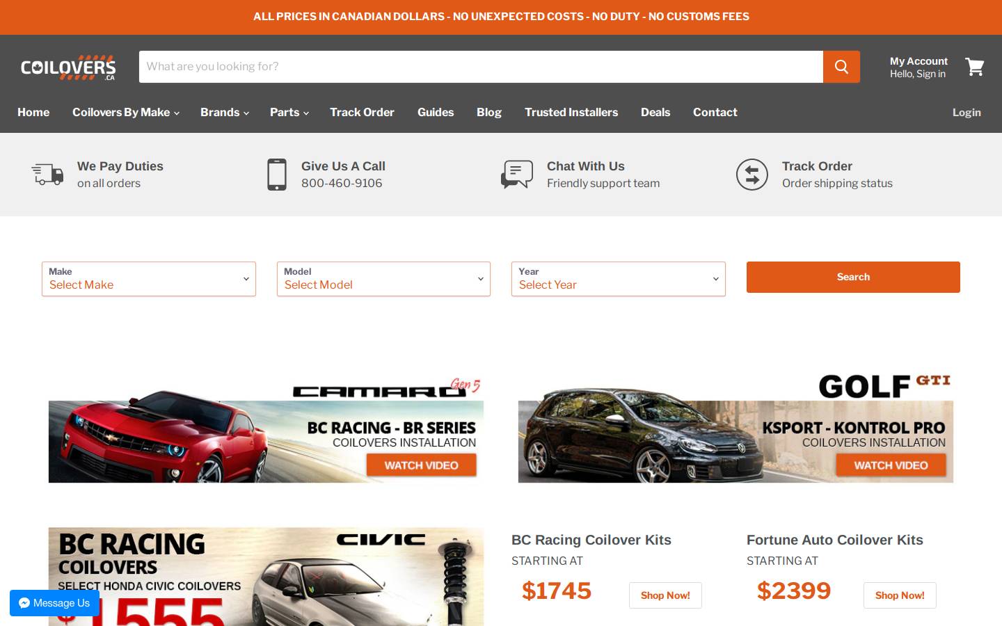 coilovers.ca homepage screenshot