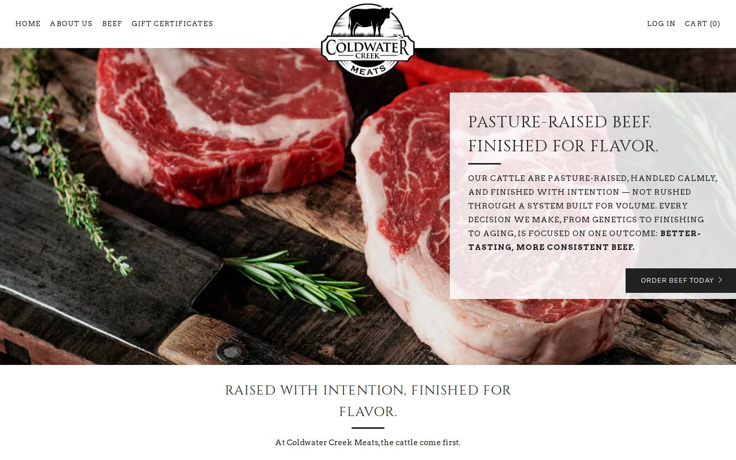 coldwatercreekmeats.com homepage screenshot