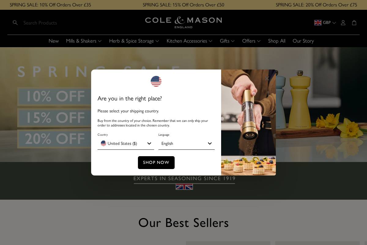 Cole & Mason UK homepage screenshot