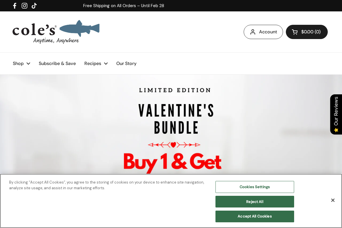 Cole's Seafood homepage screenshot