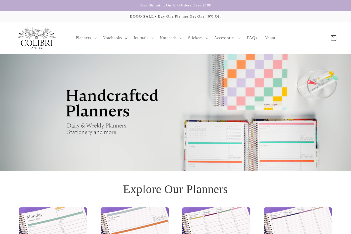 Colibri Paper Co homepage screenshot