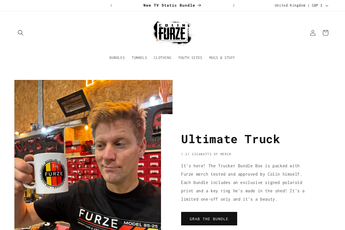 colinfurzeshop.com homepage screenshot