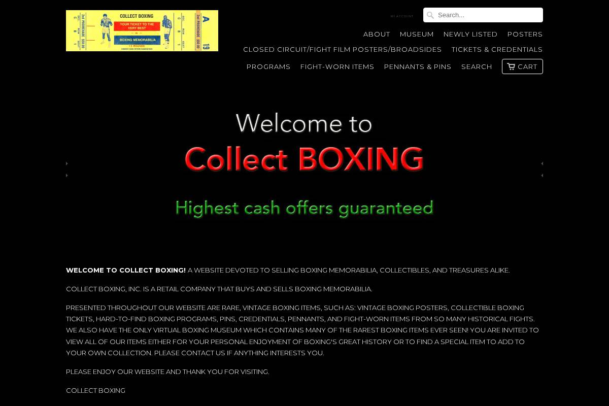 collectboxing.com homepage screenshot