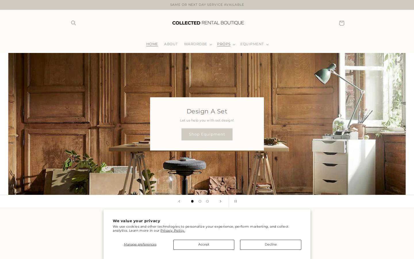 collectedrentalboutique.com homepage screenshot