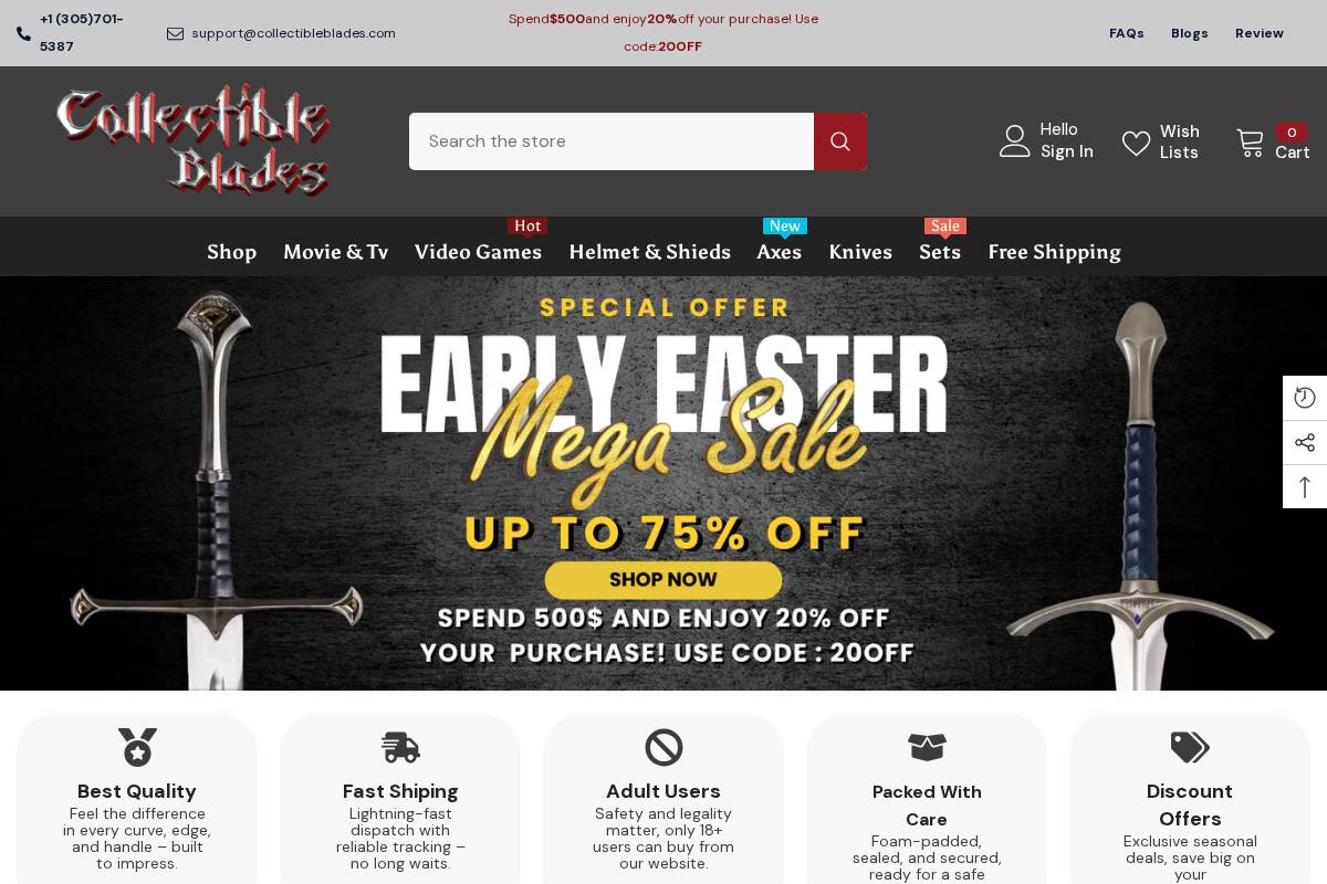 Collectible Blades homepage screenshot
