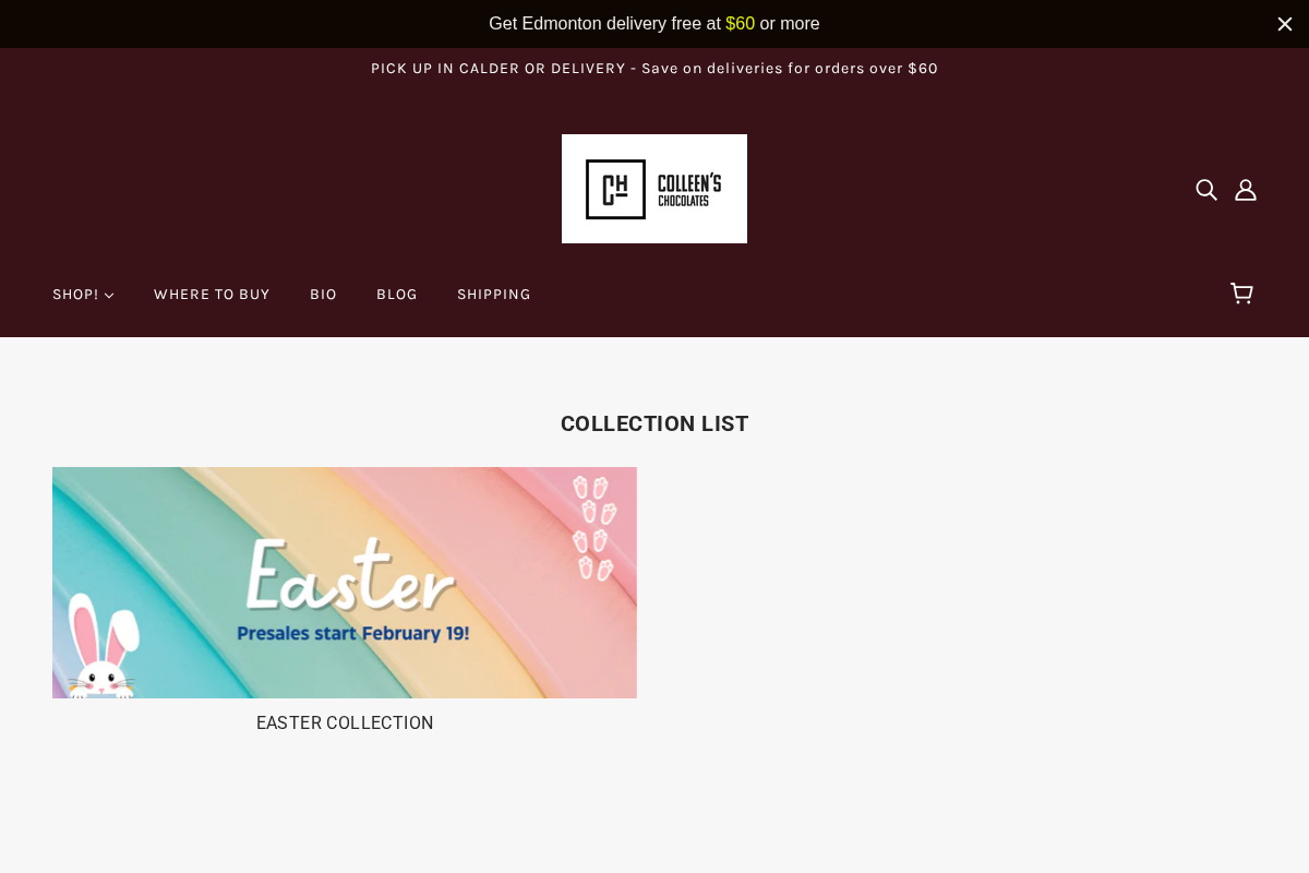colleenschocolates.com homepage screenshot