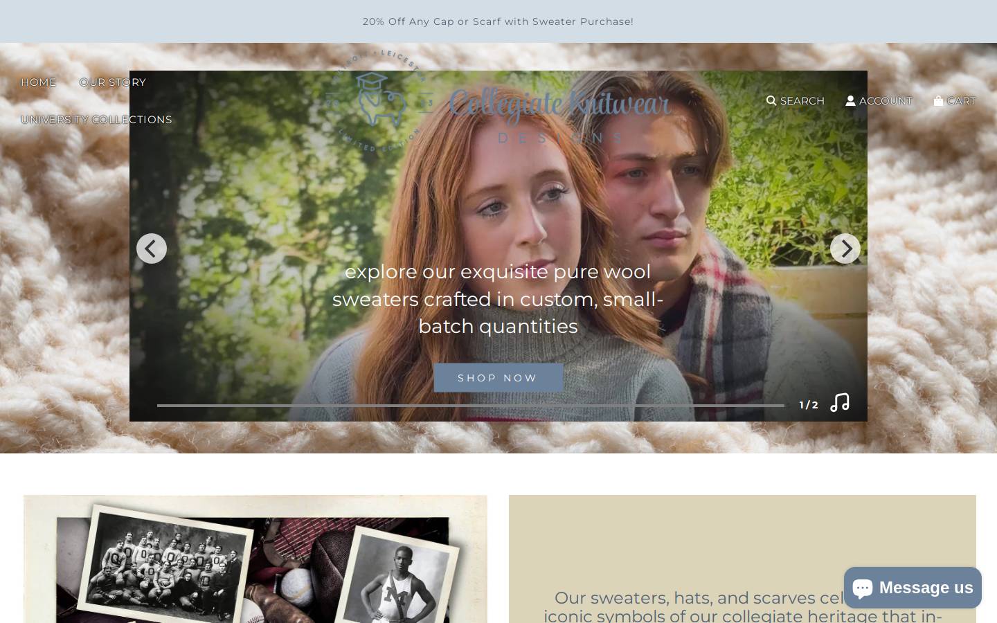 collegiateknitweardesigns.com homepage screenshot