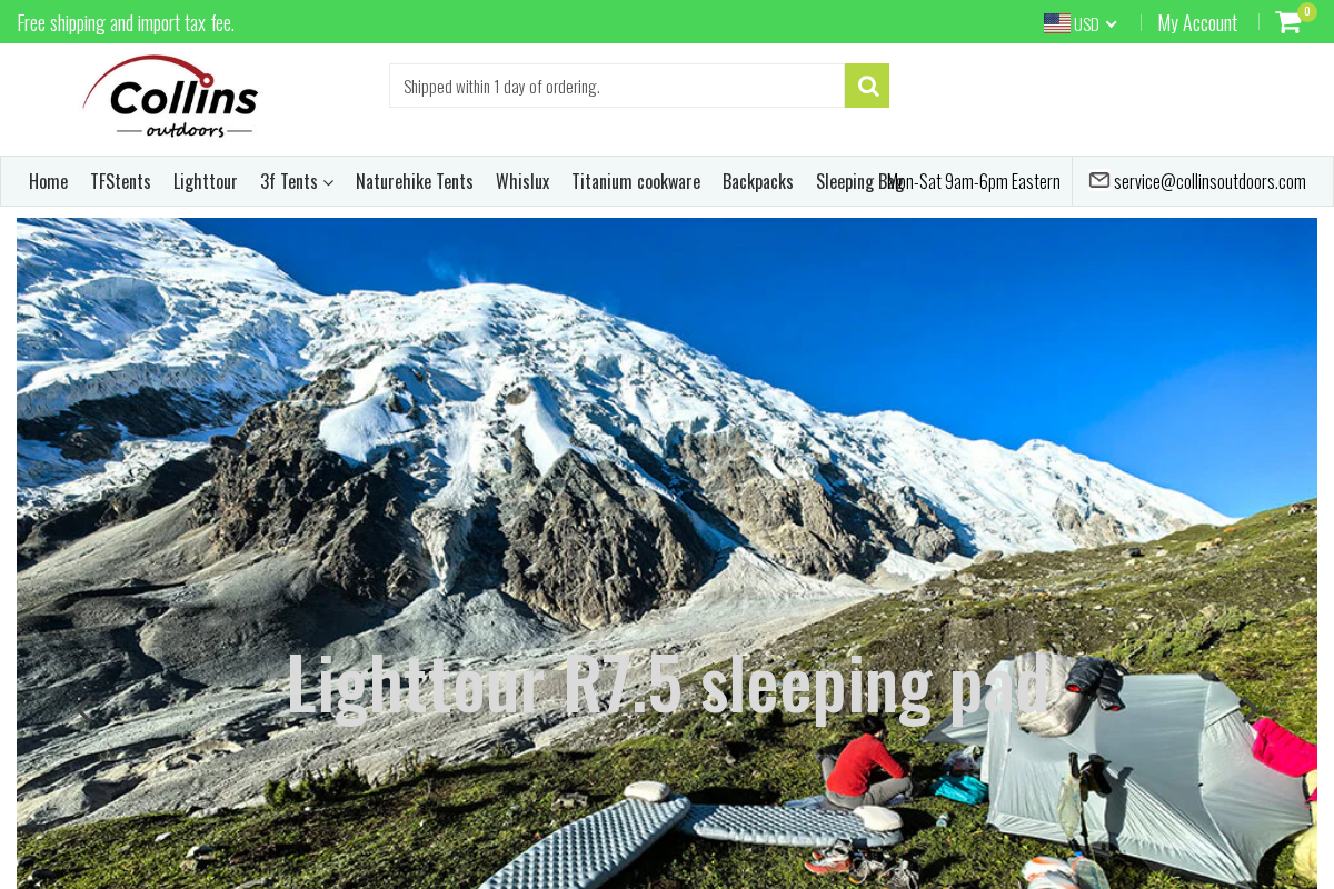 Collinsoutdoors homepage screenshot
