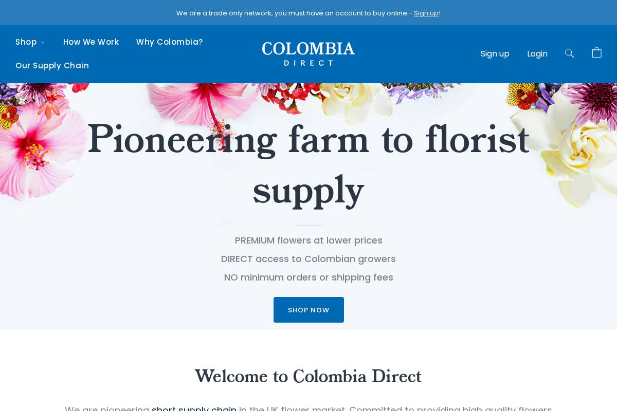 Colombia Direct homepage screenshot
