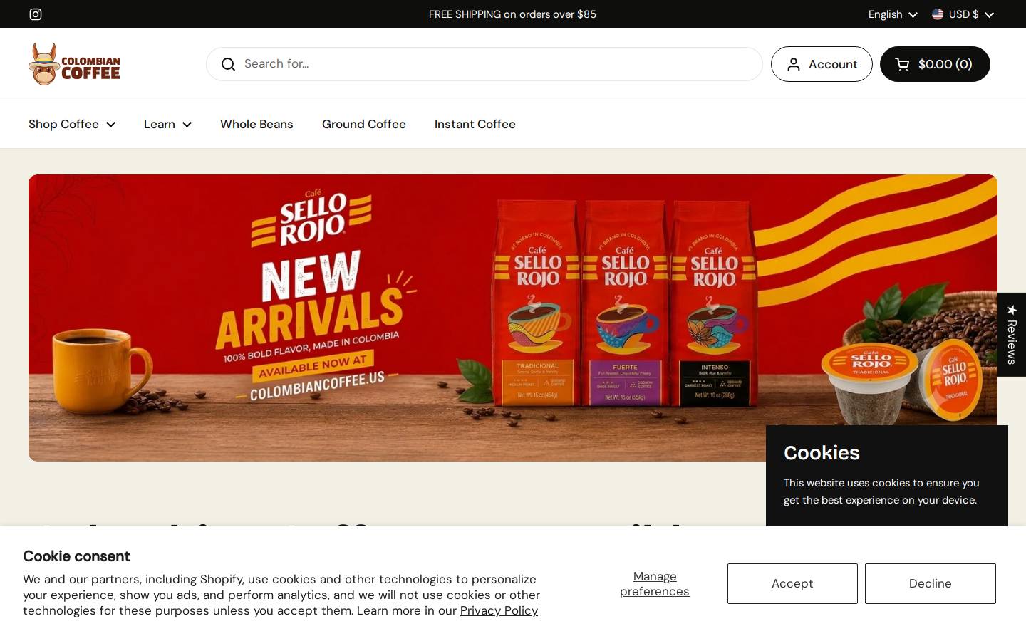 colombiancoffee.us homepage screenshot