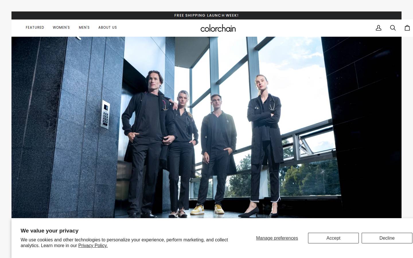 colorchainscrubs.com homepage screenshot